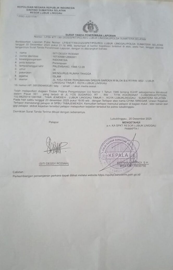 
 Dihadapan Penyidik, Pelaku Penganiayaan Istri Almarhum Ketua SMSI Musi Rawas Mengakui Perbuatannya