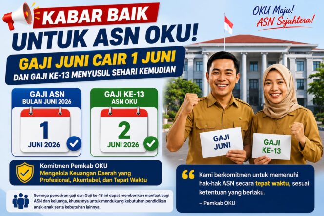 
 Kabar Baik Untuk ASN OKU, Gaji Juni Cair 1 Juni, Gaji ke-13 Menyusul Sehari Kemudian